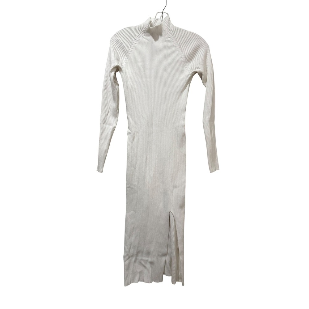 Quince Small Eco Knit Ribbed Mock Neck Merino Sweater Dress White